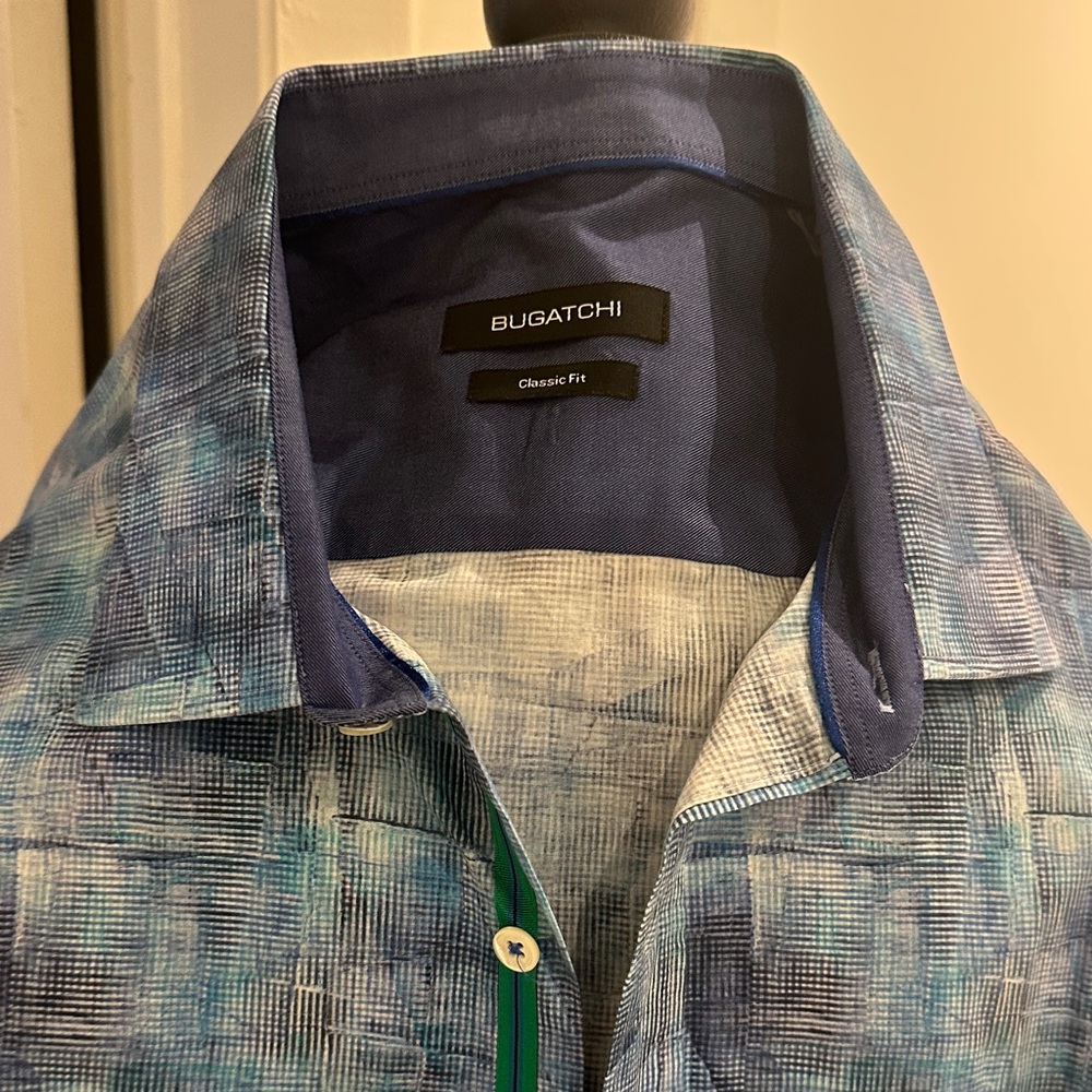 Bugatchi Blue and White Checkered Shirt